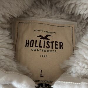 Hollister White Hoodie with Blue Embroidery